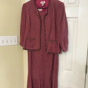 Pink sheath dress suit, jacket, tweed, Professor Umbridge outfit, women size 12